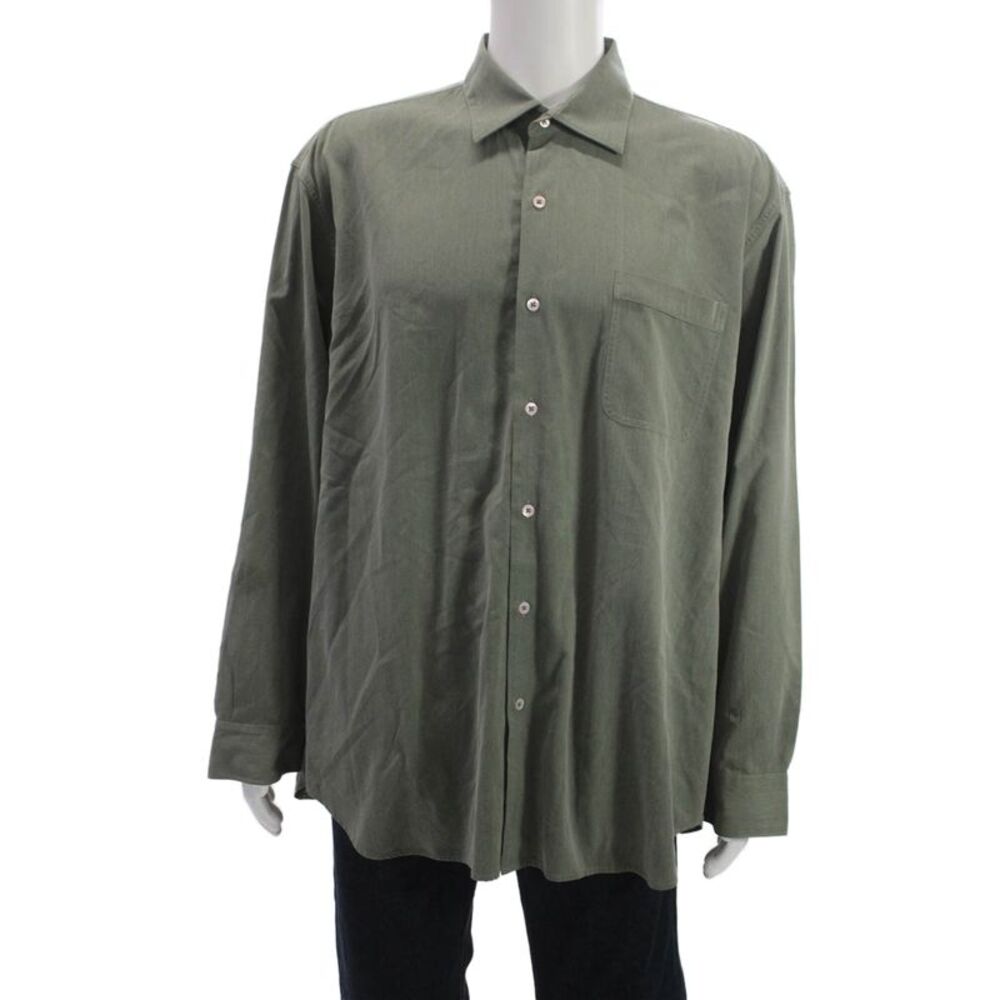 Nat Nast Mens Green Point Collar Button-Up Silk Cotton Shirt Size XL